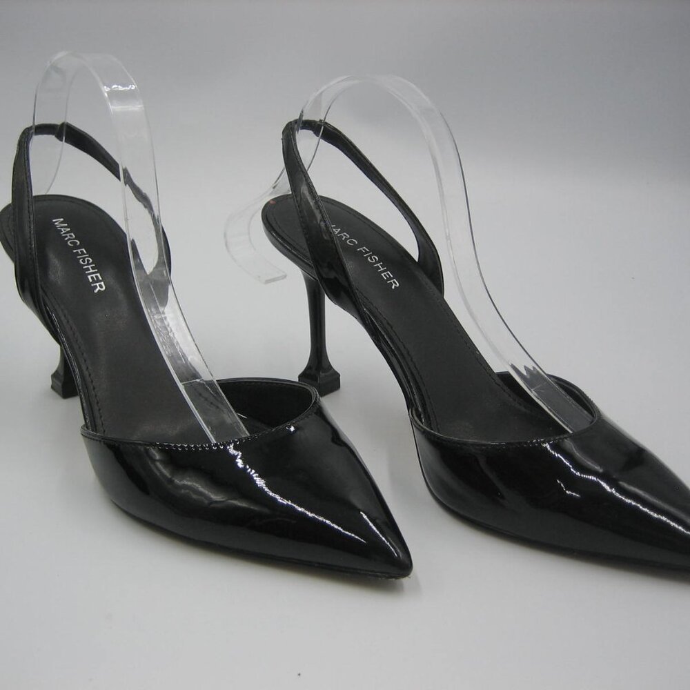 Marc Fisher Black Patent Slingback Pump 9M Pointy Toe Excellent Condition